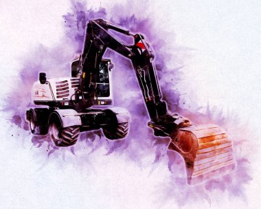 Ekskavatör illüstrasyon izole renk sanat eseri