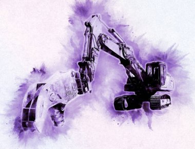 Ekskavatör illüstrasyon izole renk sanat eseri