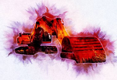Ekskavatör illüstrasyon izole renk sanat eseri