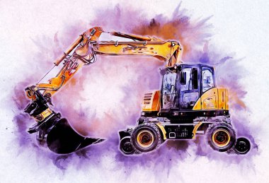 Ekskavatör illüstrasyon izole renk sanat eseri