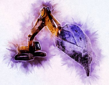 Ekskavatör illüstrasyon izole renk sanat eseri