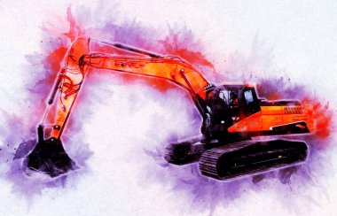 Ekskavatör illüstrasyon izole renk sanat eseri
