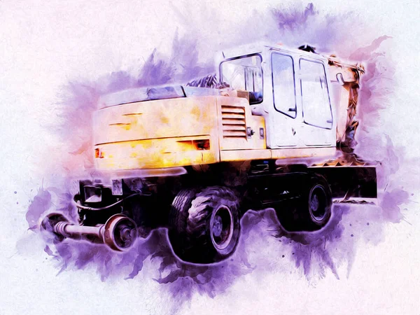 Ekskavatör illüstrasyon izole renk sanat eseri