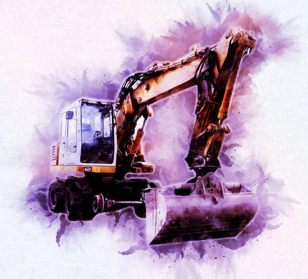 Ekskavatör illüstrasyon izole renk sanat eseri