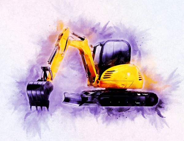 Ekskavatör illüstrasyon izole renk sanat eseri