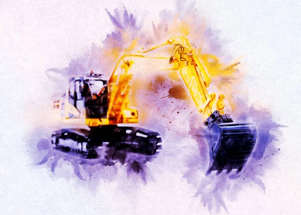 Ekskavatör illüstrasyon izole renk sanat eseri