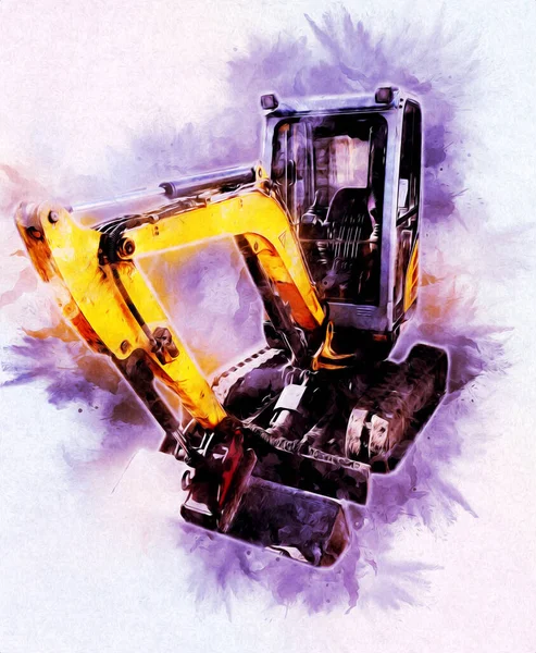 Ekskavatör illüstrasyon izole renk sanat eseri