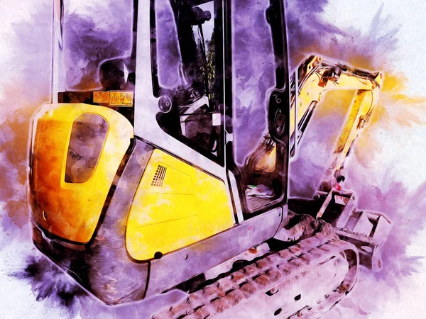 Ekskavatör illüstrasyon izole renk sanat eseri