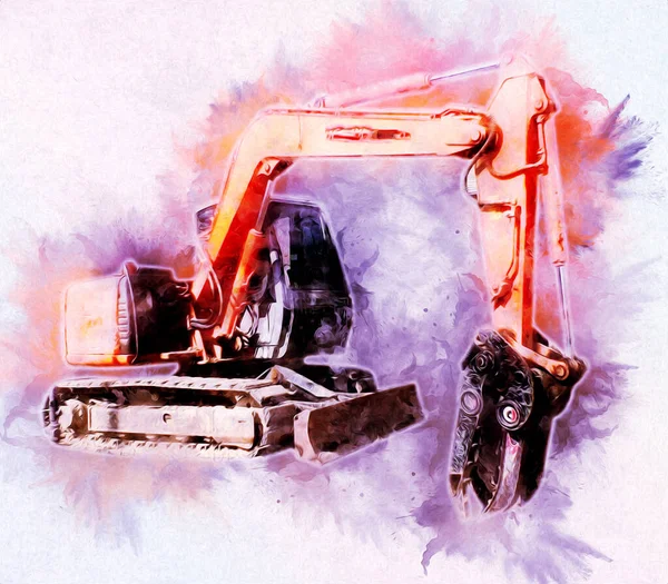 Ekskavatör illüstrasyon izole renk sanat eseri