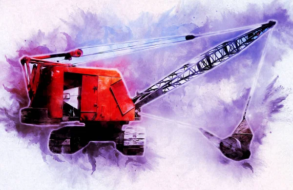 Ekskavatör illüstrasyon izole renk sanat eseri