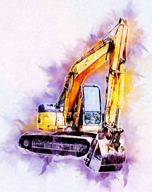 Ekskavatör illüstrasyon izole renk sanat eseri