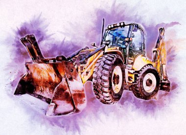 Ekskavatör illüstrasyon izole renk sanat eseri