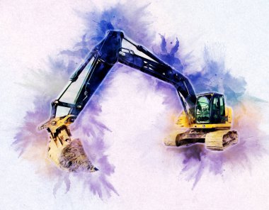 Ekskavatör illüstrasyon izole renk sanat eseri