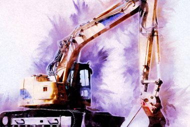 Ekskavatör illüstrasyon izole renk sanat eseri