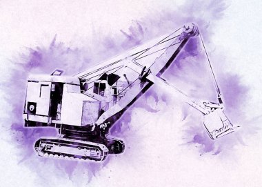 Ekskavatör illüstrasyon izole renk sanat eseri