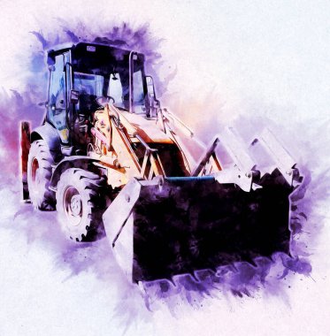 Kazı makinesi traktör çizimi rengi izole edilmiş antika sanat eserleri