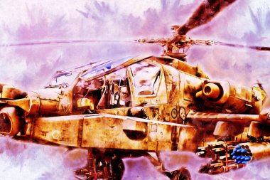 askeri helikopter resim sanatı klasiği çiziyor