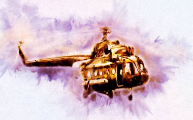 askeri helikopter resim sanatı klasiği çiziyor