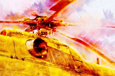 askeri helikopter resim sanatı klasiği çiziyor