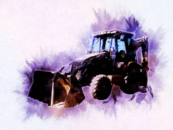 Excavator Tractor Illustration Color Isolated Art Work Antique Old — Stock Photo, Image