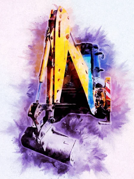 Excavadora Tractor Ilustración Color Aislado Obra Arte Antiguo —  Fotos de Stock