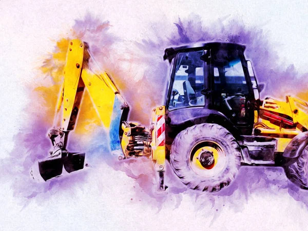 Bagger Traktor Illustration Farbe Isoliert Kunstwerk Antik Alt — Stockfoto