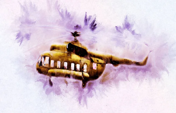 Helicóptero Militar Dibujo Ilustración Arte Vintage — Foto de Stock