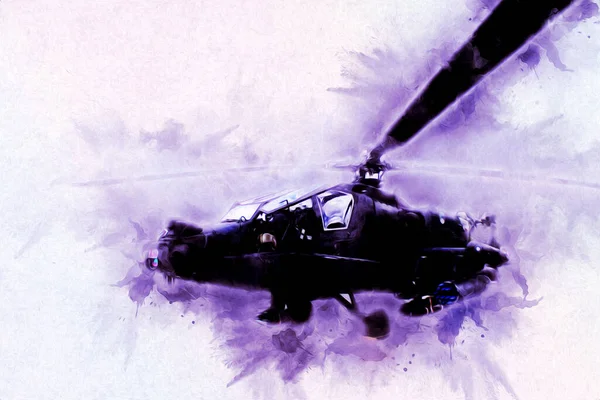 military helicopter drawing illustration art vintage