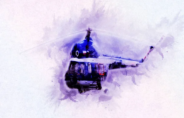 Helicóptero Militar Desenho Ilustração Arte Vintage — Fotografia de Stock