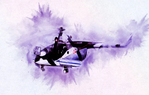 Helicóptero Militar Desenho Ilustração Arte Vintage — Fotografia de Stock