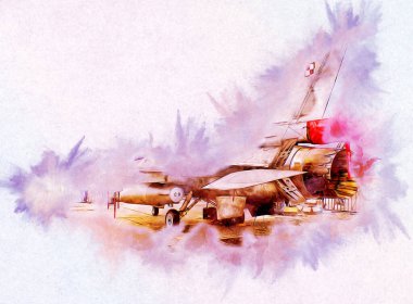 Amerikan savaş uçağı resim sanatı klasiği çiziyor.
