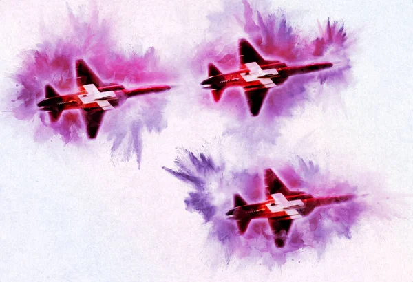 Amerikanska Jet Fighter Flygplan Teckning Illustration Konst Vintage — Stockfoto