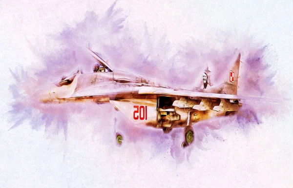 Americano Jet Fighter Aereo Disegno Illustrazione Arte Vintage — Foto Stock