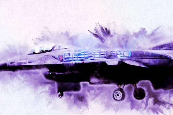 Americano Jet Fighter Aereo Disegno Illustrazione Arte Vintage — Foto Stock