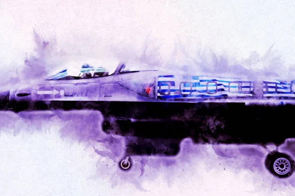 Americano Jet Fighter Aereo Disegno Illustrazione Arte Vintage — Foto Stock