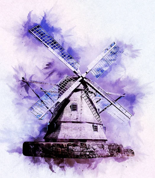 Windmill Old Retro Vintage Drawing Illustration Art — Stock Photo, Image