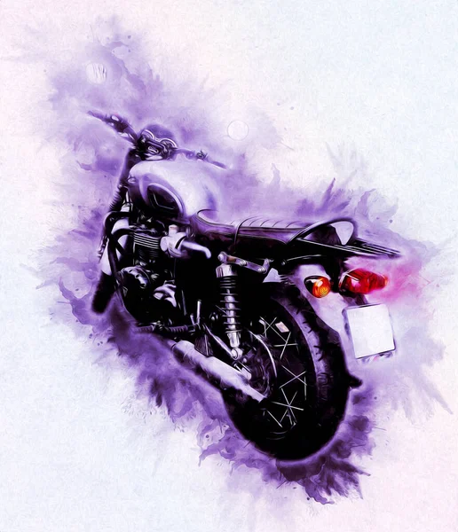 Motocykl Ilustracja Kolor Izolowane Sztuki Vintage Retro — Zdjęcie stockowe