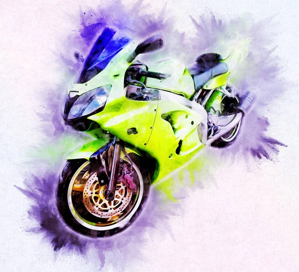 Motocykl Ilustracja Kolor Izolowane Sztuki Vintage Retro — Zdjęcie stockowe