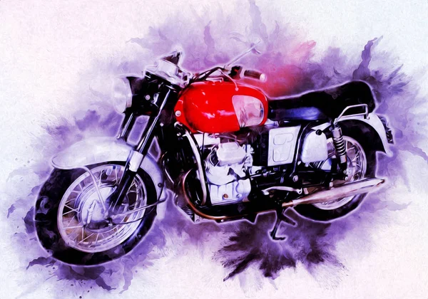 Ilustración Motocicleta Color Arte Aislado Vintage Retro —  Fotos de Stock