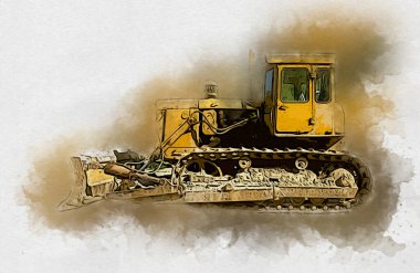 Buldozer illüstrasyon renk sanat grunge vintage çizim
