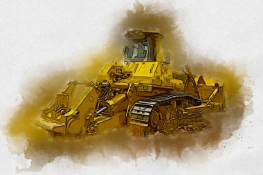 Buldozer illüstrasyon renk sanat grunge vintage çizim