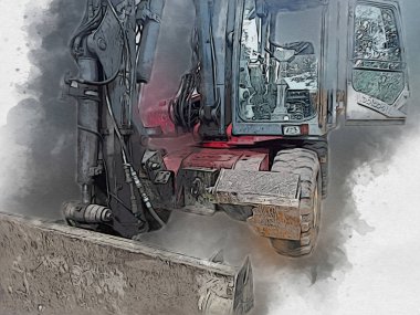 Ekskavatör illüstrasyon izole renk sanat eseri