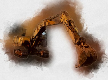 Ekskavatör illüstrasyon izole renk sanat eseri