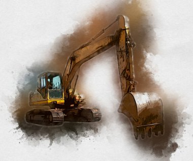 Ekskavatör illüstrasyon izole renk sanat eseri