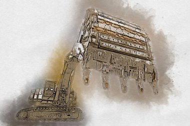 Ekskavatör illüstrasyon izole renk sanat eseri