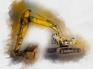 Ekskavatör illüstrasyon izole renk sanat eseri