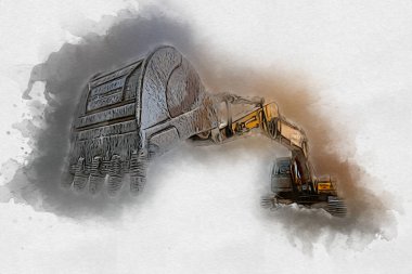 Ekskavatör illüstrasyon izole renk sanat eseri