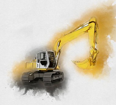 Ekskavatör illüstrasyon izole renk sanat eseri