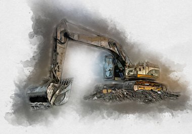 Ekskavatör illüstrasyon izole renk sanat eseri