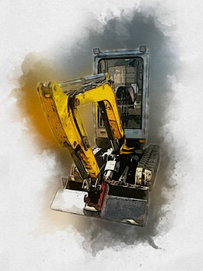 Ekskavatör illüstrasyon izole renk sanat eseri